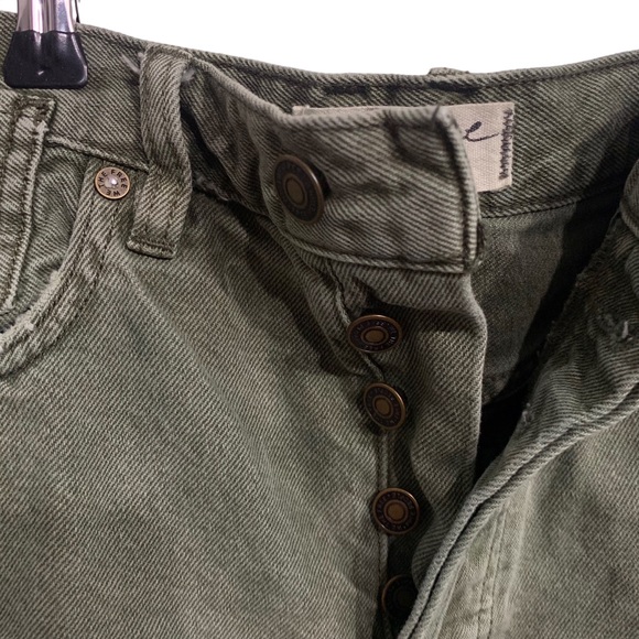 FREE PEOPLE SEQUOIA BERMUDA SHORTS DISTRESSED DENIM BERMUDA SHORTS IN PINE GREEN - Picture 6 of 15